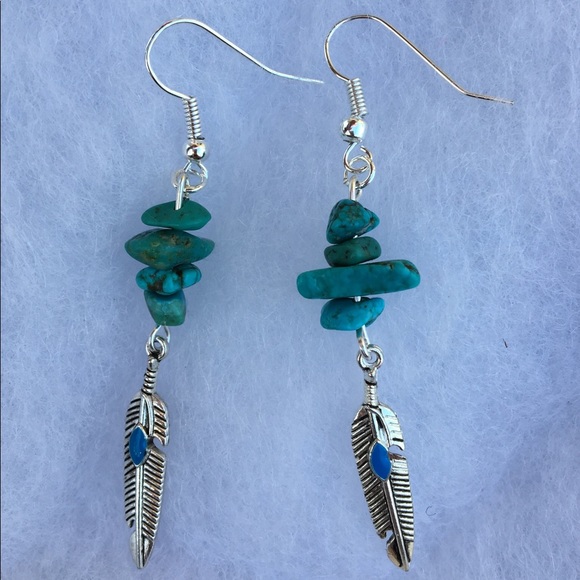 PeaceFrog Jewelry - Natural Turquoise Silver Feather Wing Earrings